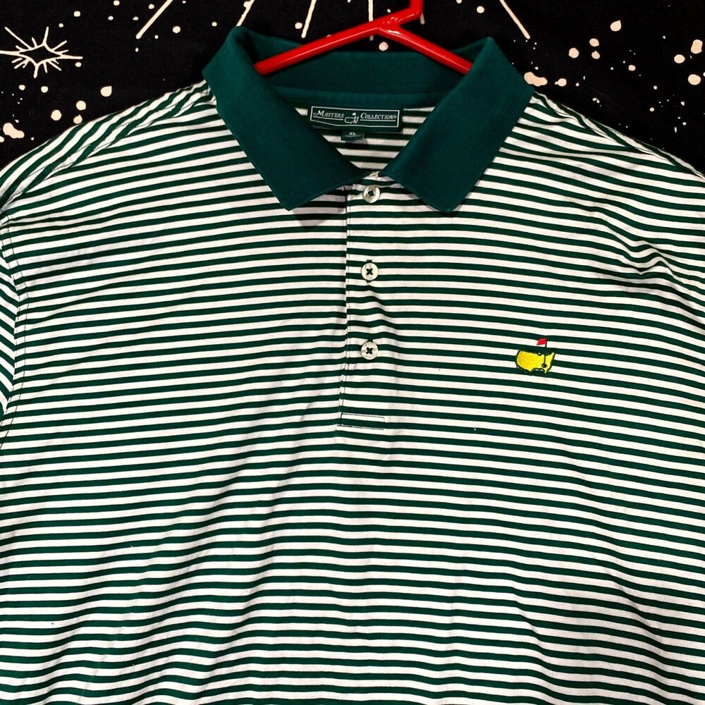 Master Polo Shirt Mens XL Green Striped Golf Performance Rugby Running Sports